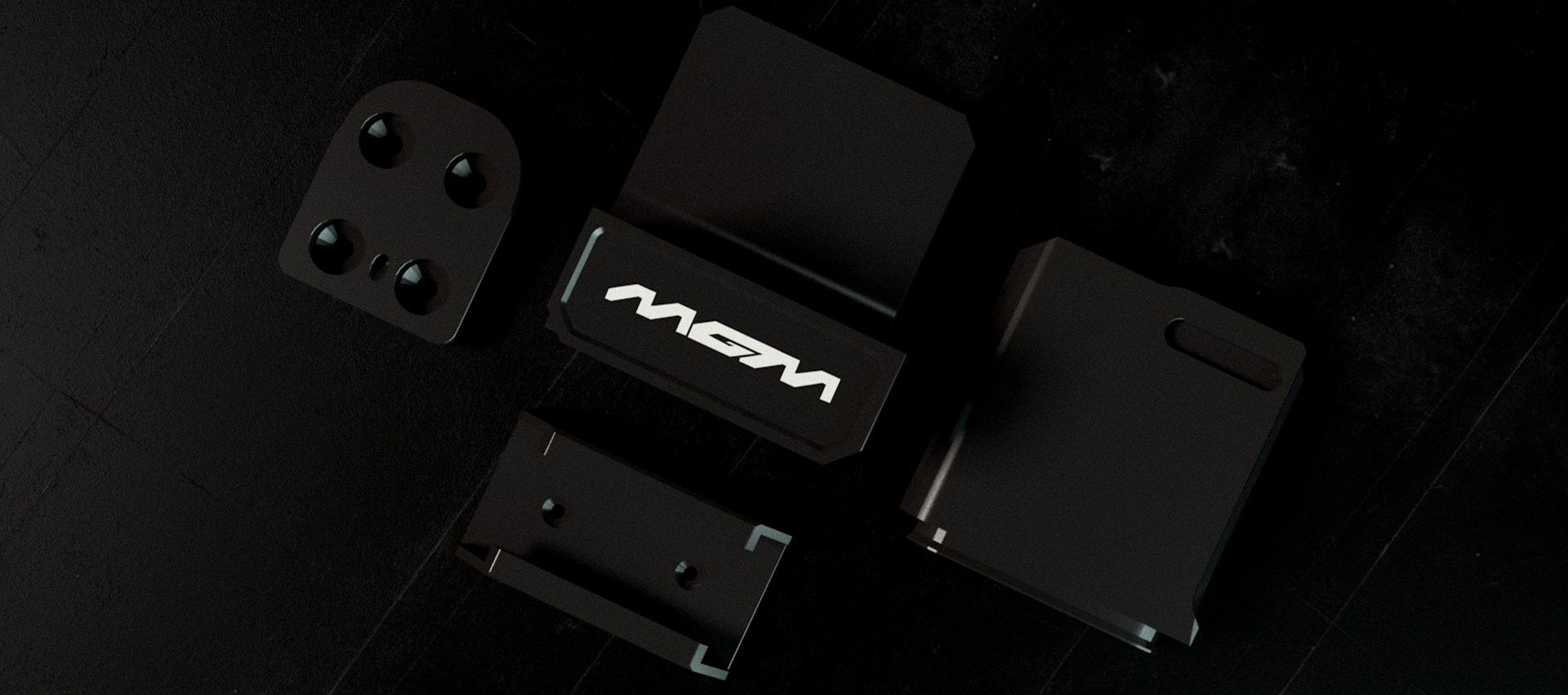 MGM wall mount parts: base mount, magazine adapter and bracket